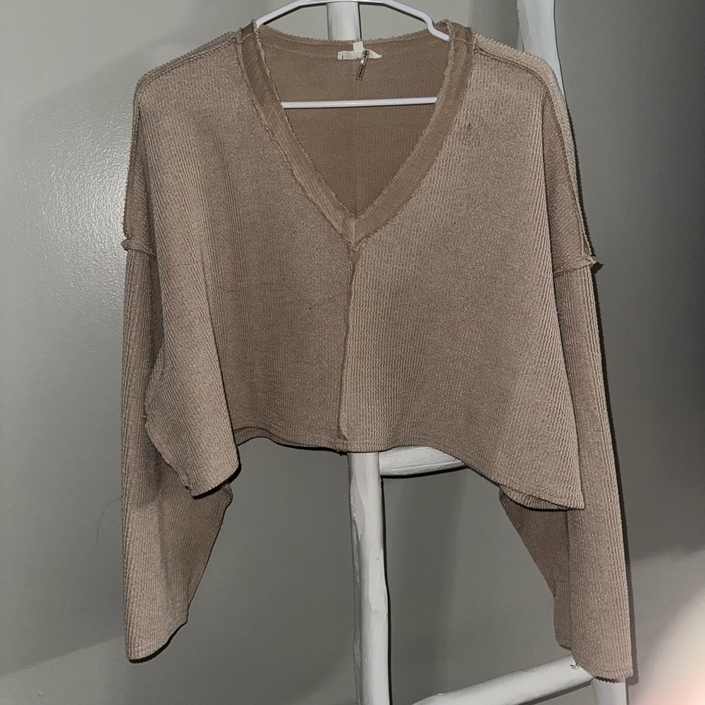 Women's Tan V-Neck cropped top